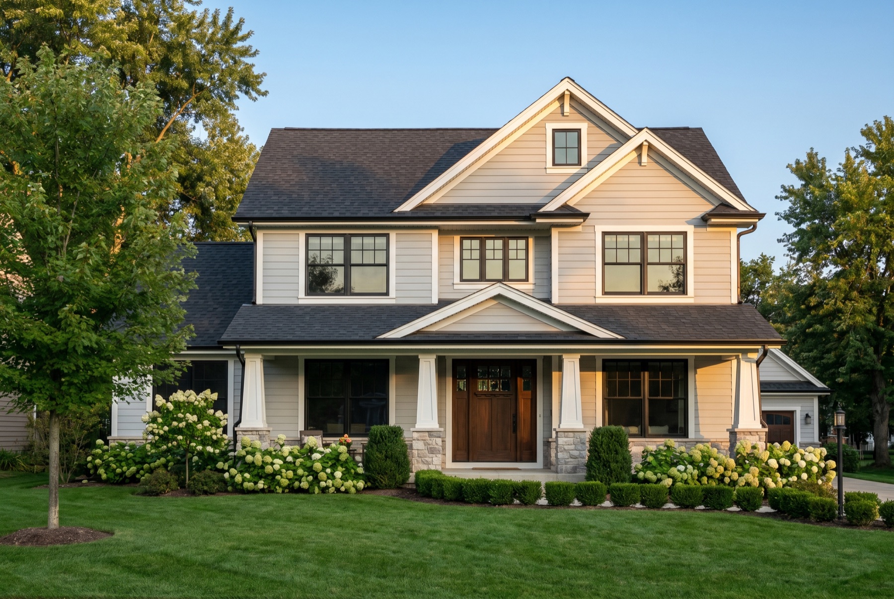 A beautifully renovated suburban home with a new roof, siding, and windows